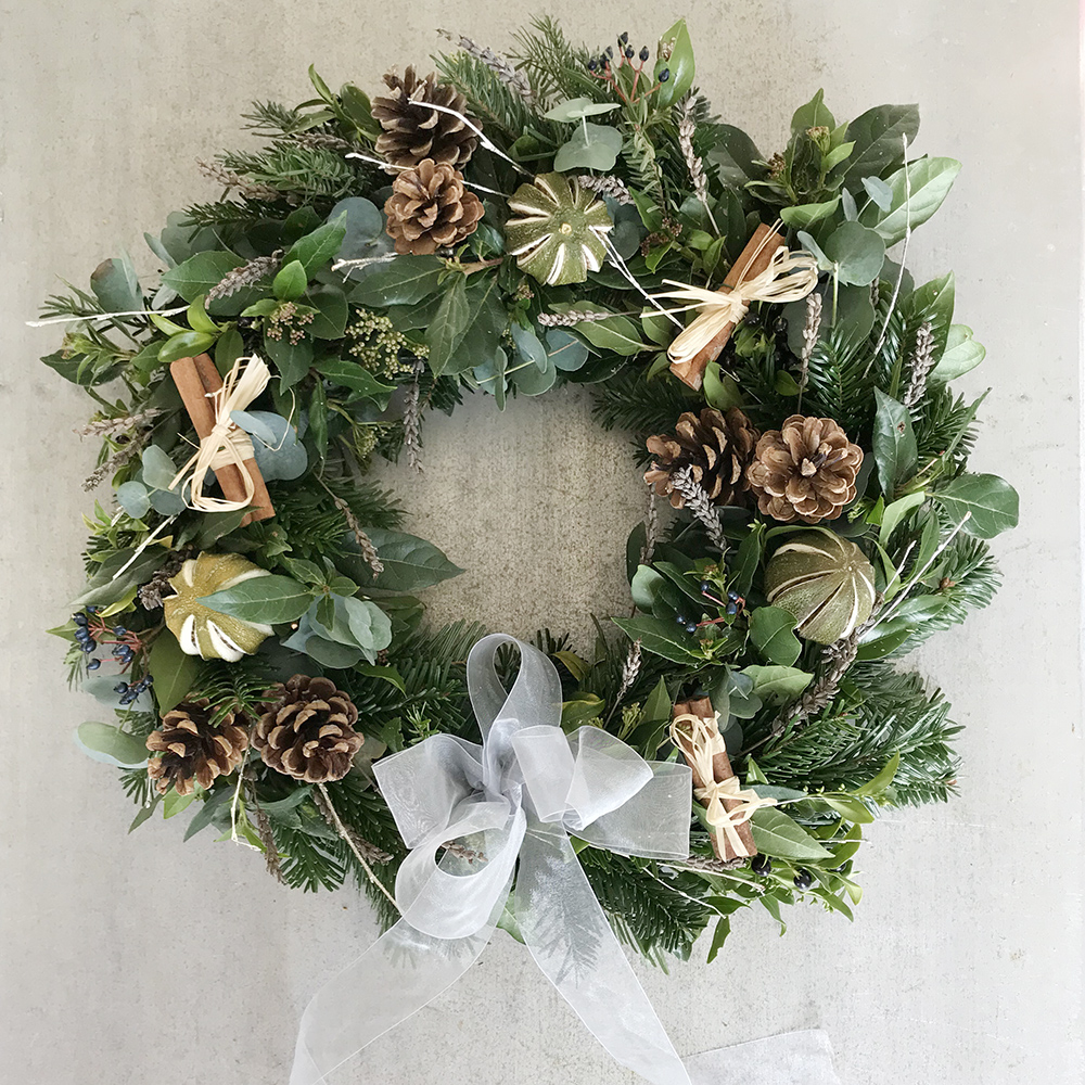 Green and Silver Christmas Wreath Leamington Spa