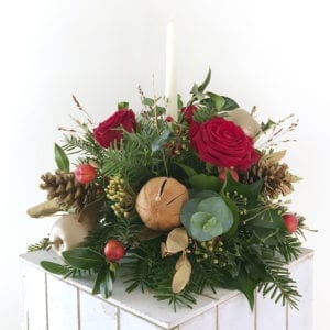 Red and Gold Round Table Arrangement