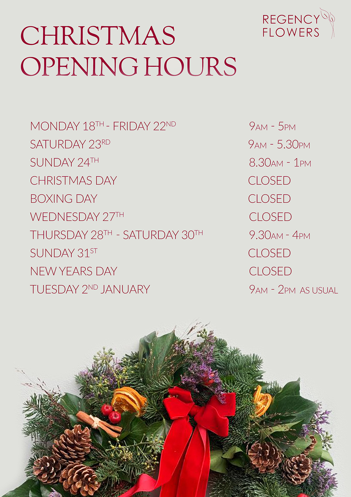 Christmas Opening Hours Poster 2023